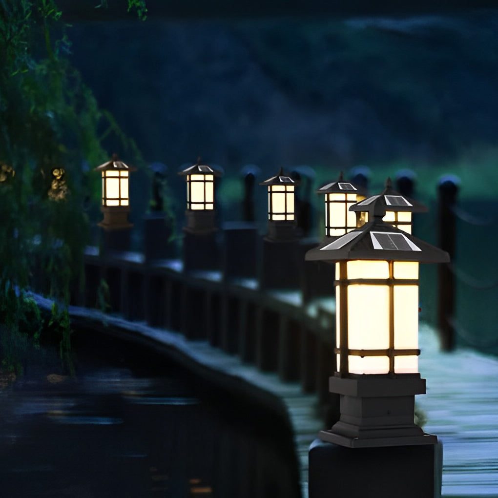Modern Black Solar Outdoor Post Light with Remote Dimming