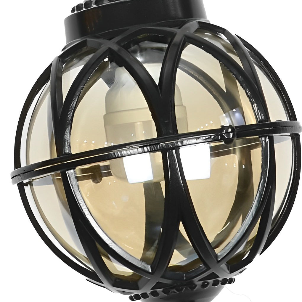 Retro Aluminum Glass Ball Pendant Outdoor Ceiling Light
