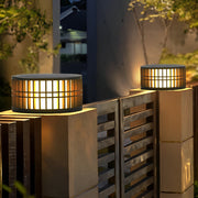 Modern Round Solar LED Outdoor Post Light - Black Stainless Steel