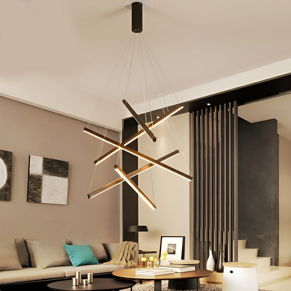 Modern Black Linear LED Chandelier with Stepless Dimming & Remote