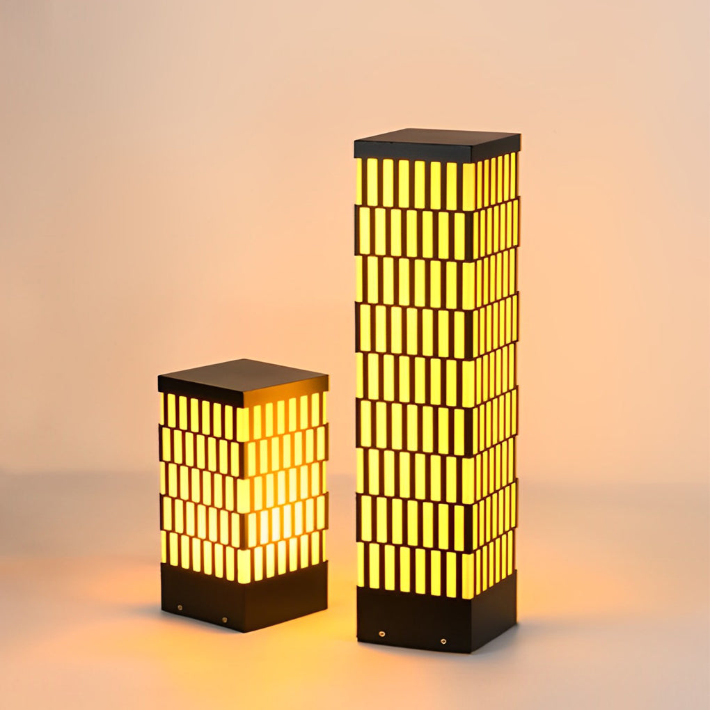 Modern Grid LED Outdoor Bollard Light Black Waterproof Lawn Lamp