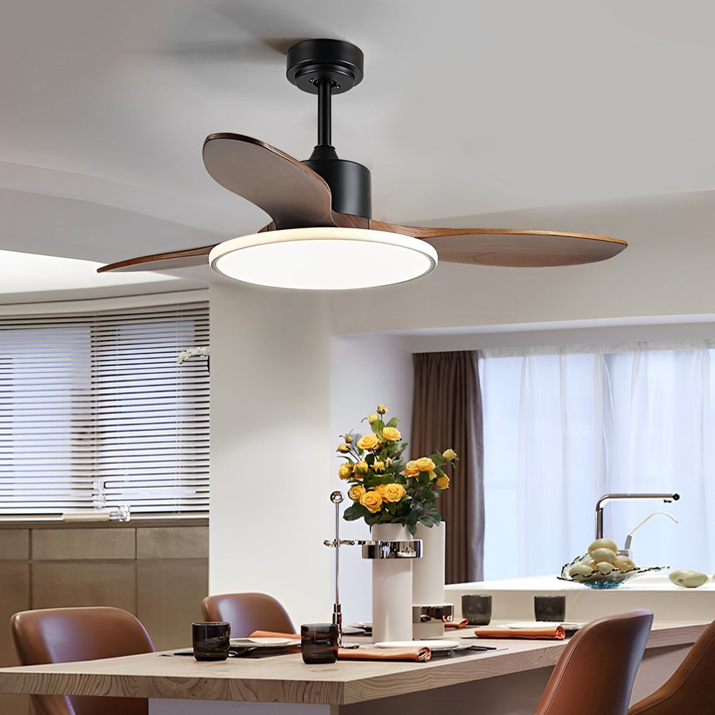 Modern Wood Ceiling Fan Light with Remote Control & 3-Step Dimming