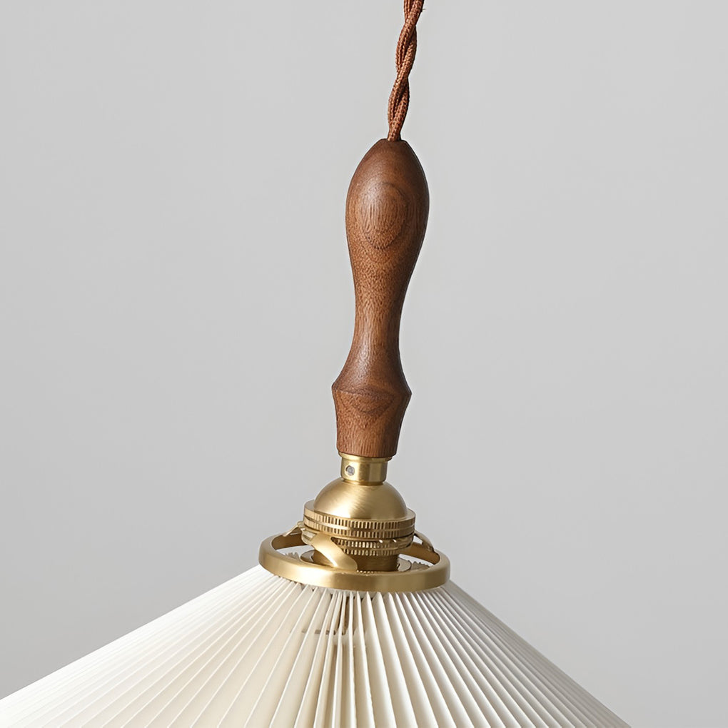 Nordic Pleated Pendant Light with Walnut Wood and Copper Accent