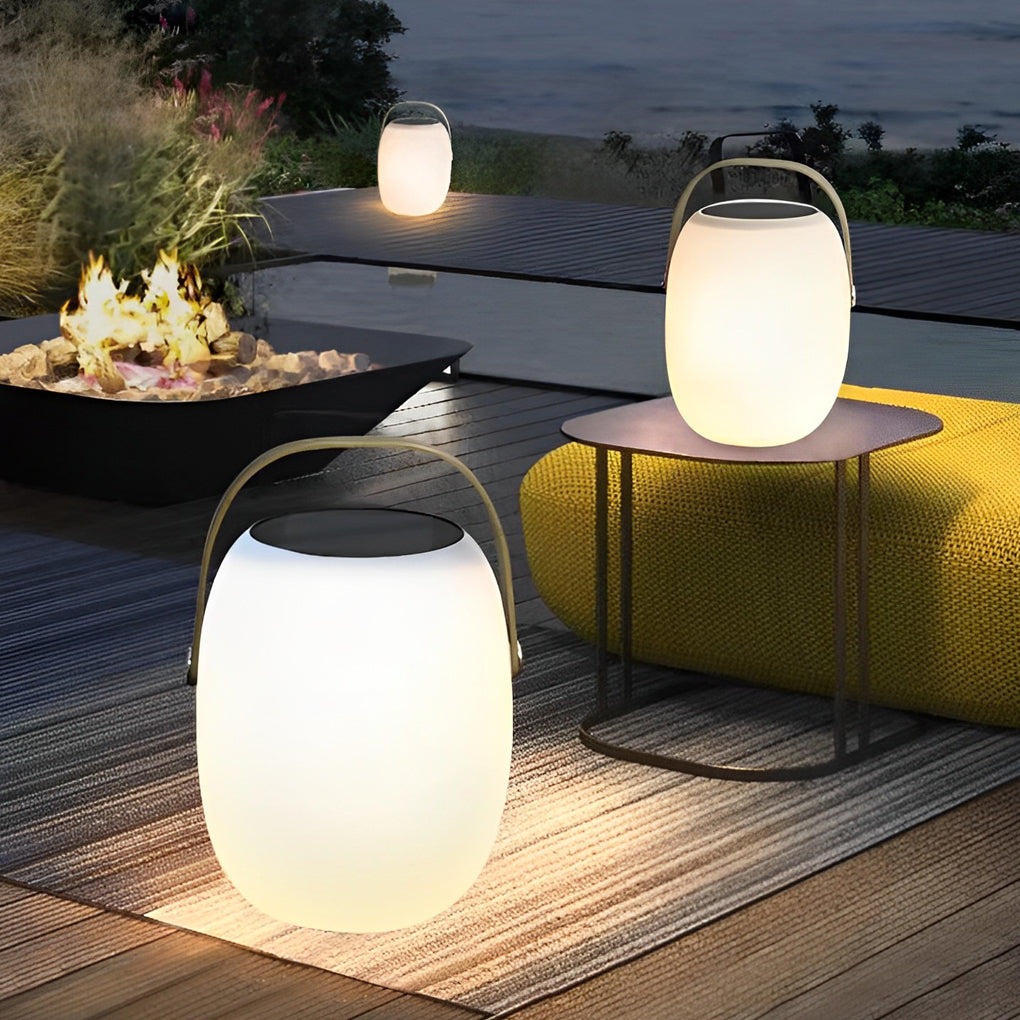 Solar LED Outdoor Lantern with Wood Grain Finish & Portable Handle