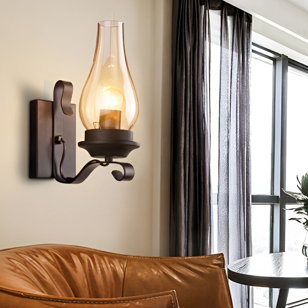 Industrial Glass Wall Sconce with E27 Socket – Black Metal Finish