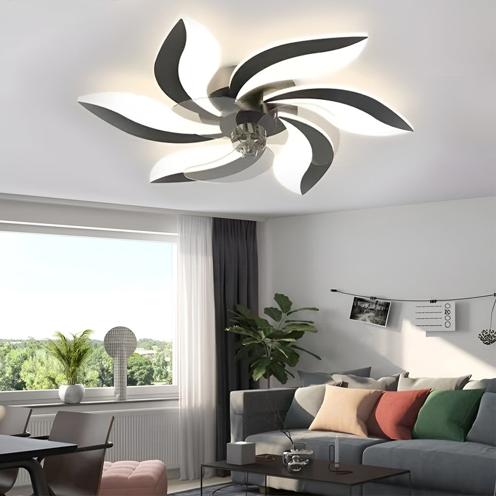Modern Flower Ceiling Fan with LED Light & 3-Step Dimming