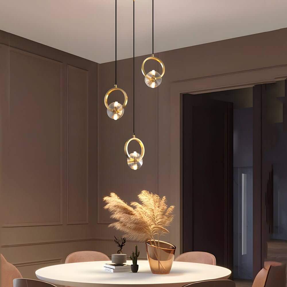 Round Crystal Pendant Light with Copper Finish - 1 or 3 Light