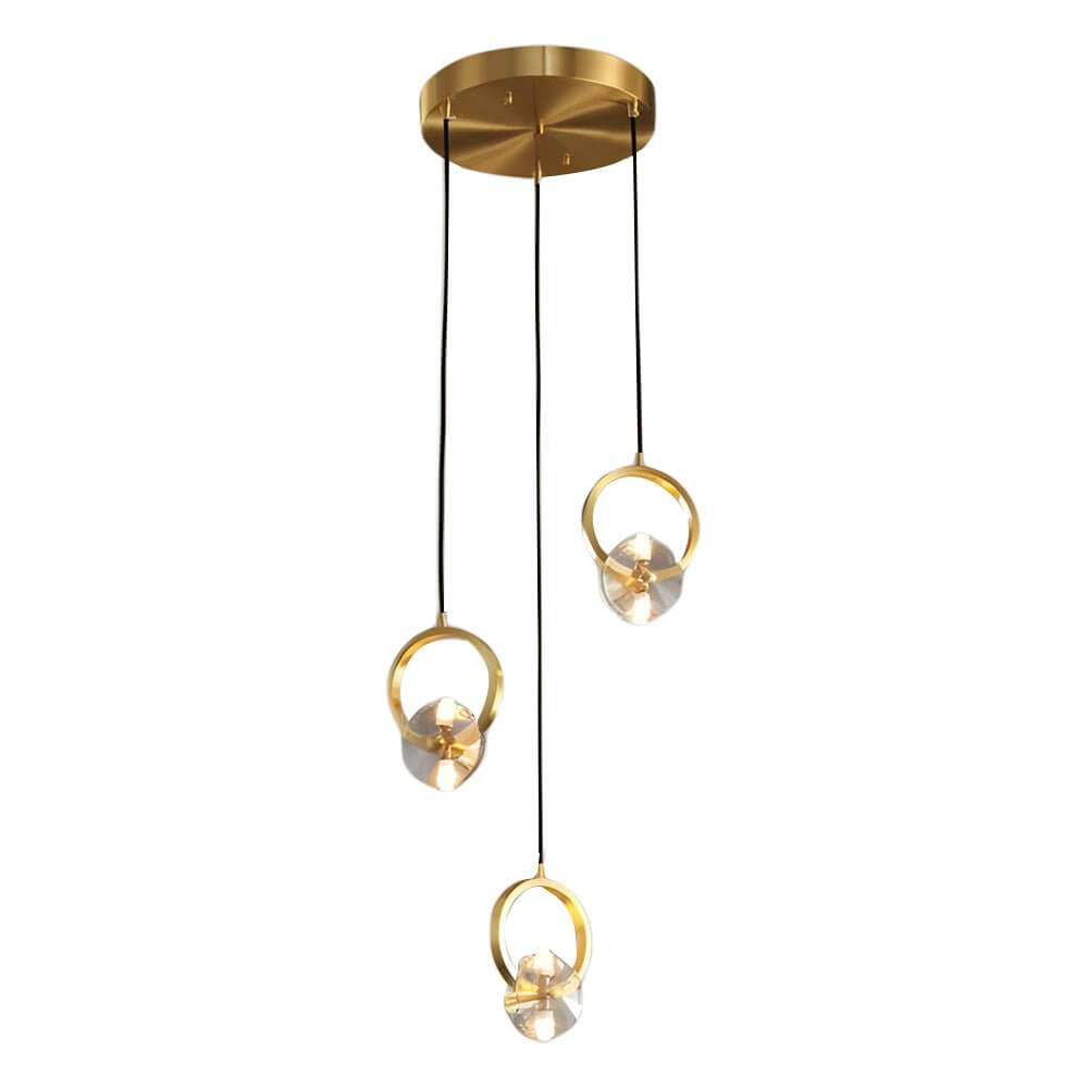 Round Crystal Pendant Light with Copper Finish - 1 or 3 Light