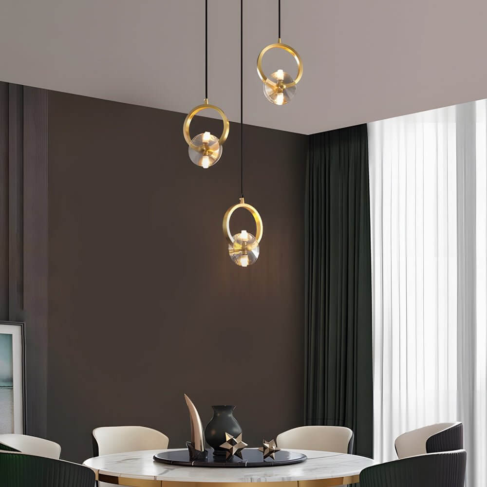 Round Crystal Pendant Light with Copper Finish - 1 or 3 Light