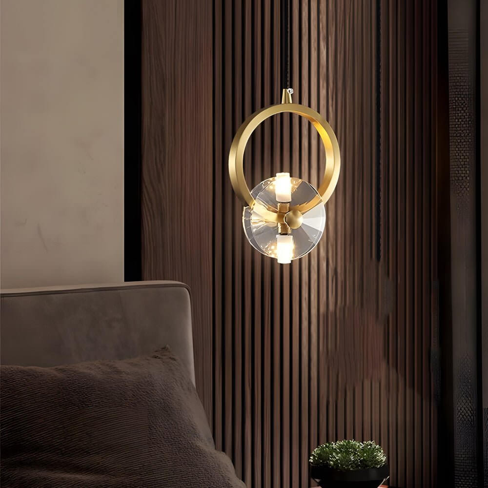 Round Crystal Pendant Light with Copper Finish - 1 or 3 Light