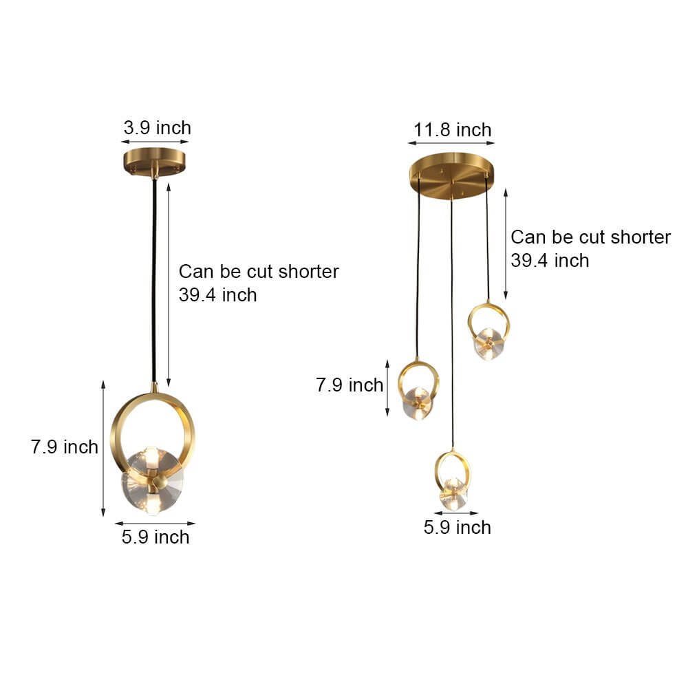 Round Crystal Pendant Light with Copper Finish - 1 or 3 Light