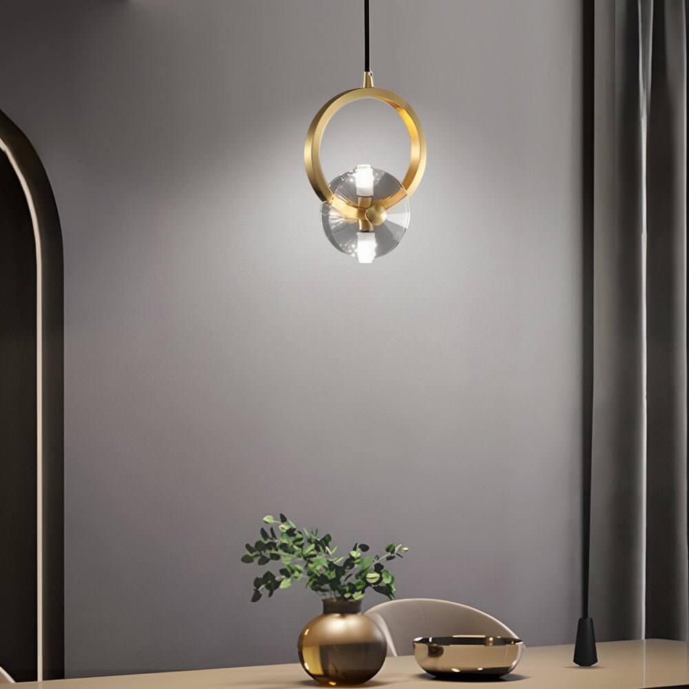 Round Crystal Pendant Light with Copper Finish - 1 or 3 Light
