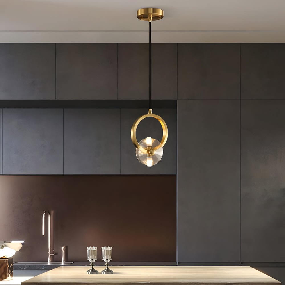 Round Crystal Pendant Light with Copper Finish - 1 or 3 Light