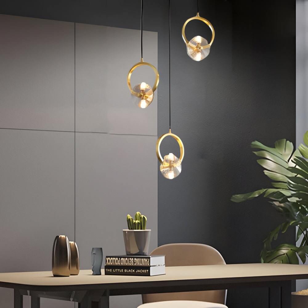 Round Crystal Pendant Light with Copper Finish - 1 or 3 Light