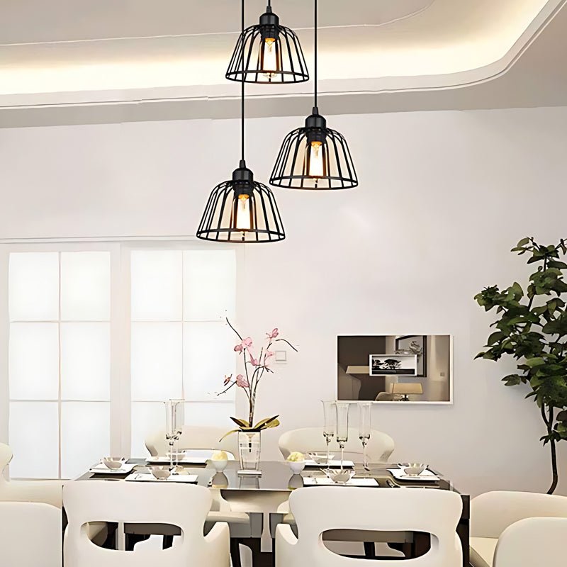 Black Iron Cage Pendant Light - Industrial Modern Chandelier