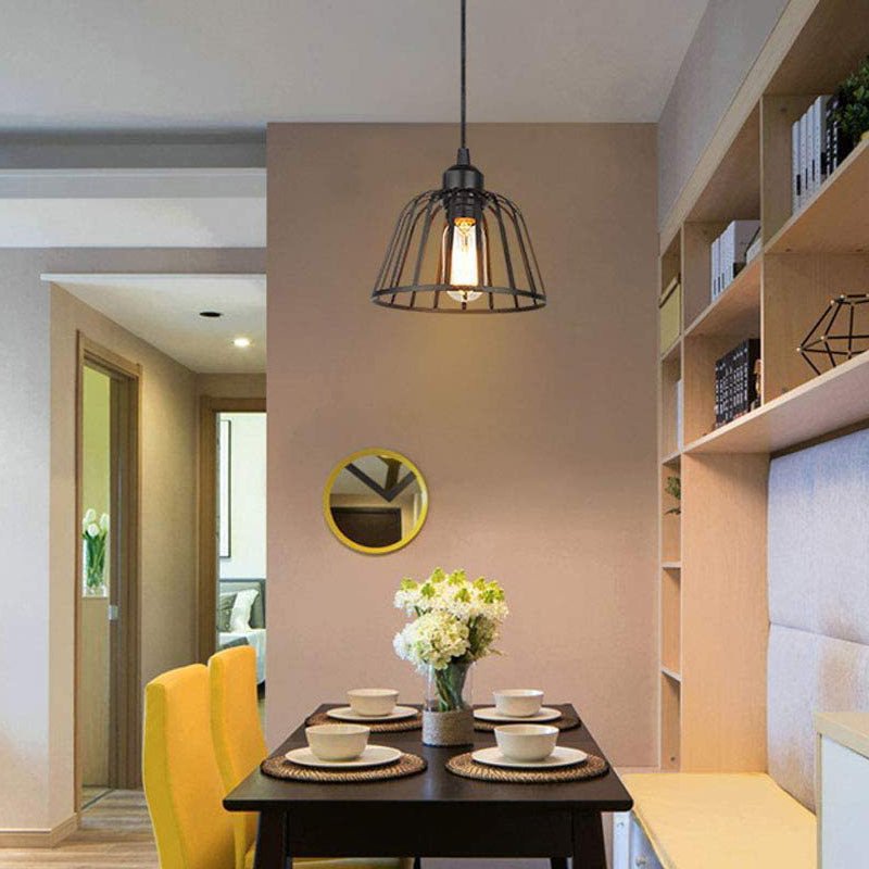 Black Iron Cage Pendant Light - Industrial Modern Chandelier