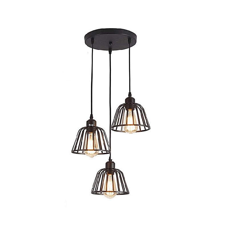Black Iron Cage Pendant Light - Industrial Modern Chandelier
