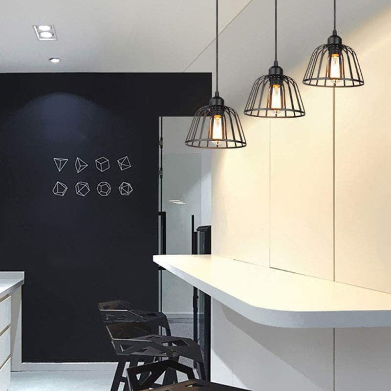 Black Iron Cage Pendant Light - Industrial Modern Chandelier