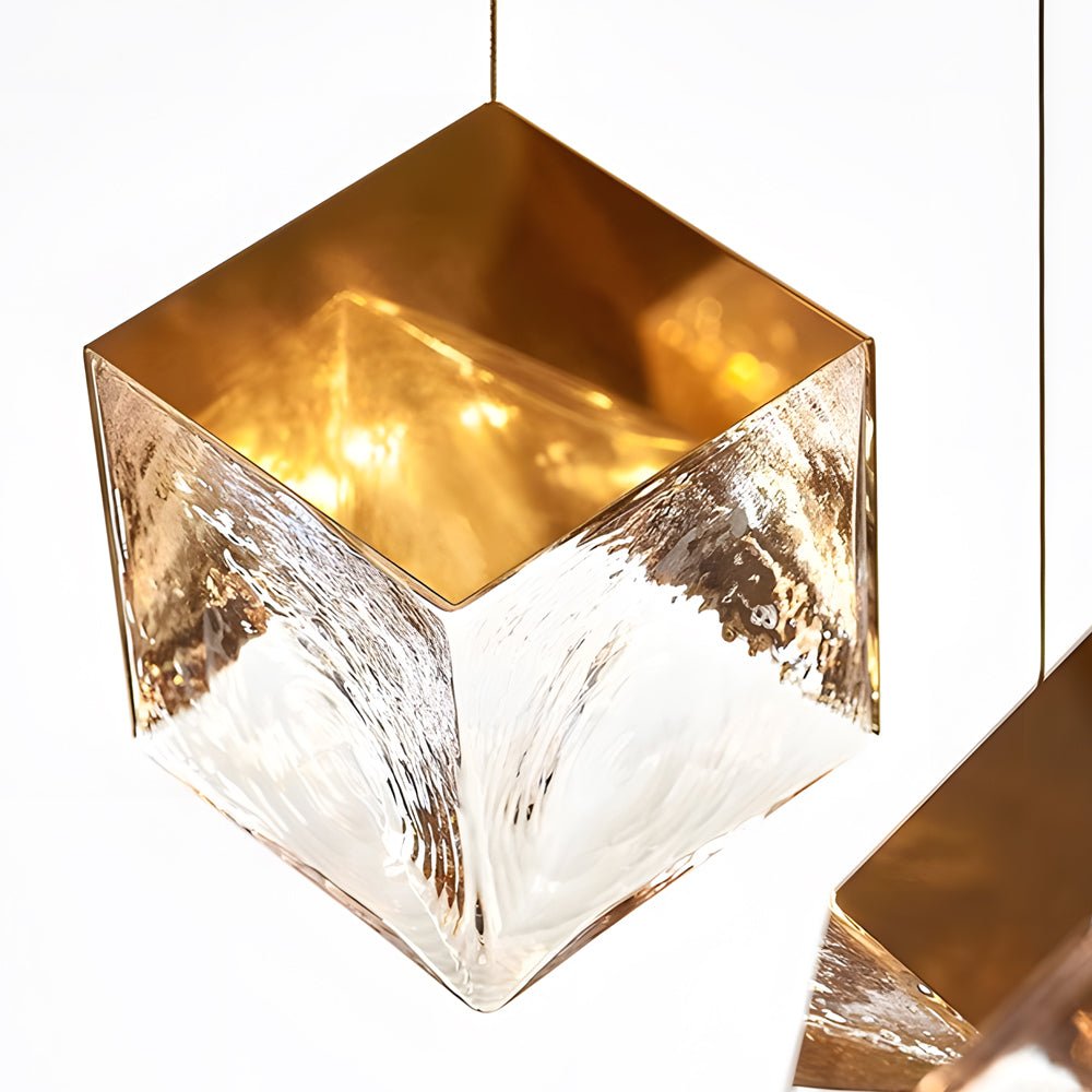 Modern Glass Cube Staircase Chandelier in Gold or Chrome Finish