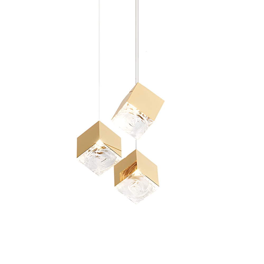 Modern Glass Cube Staircase Chandelier in Gold or Chrome Finish