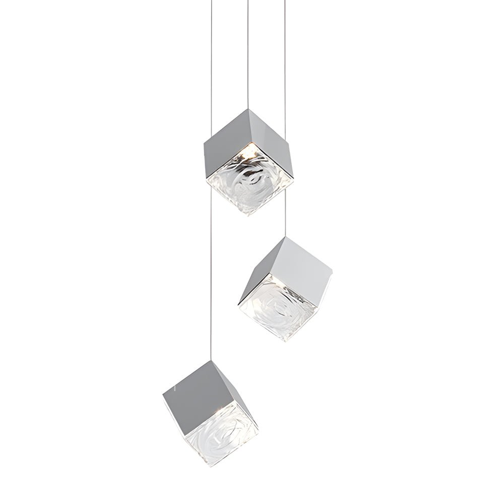 Modern Glass Cube Staircase Chandelier in Gold or Chrome Finish