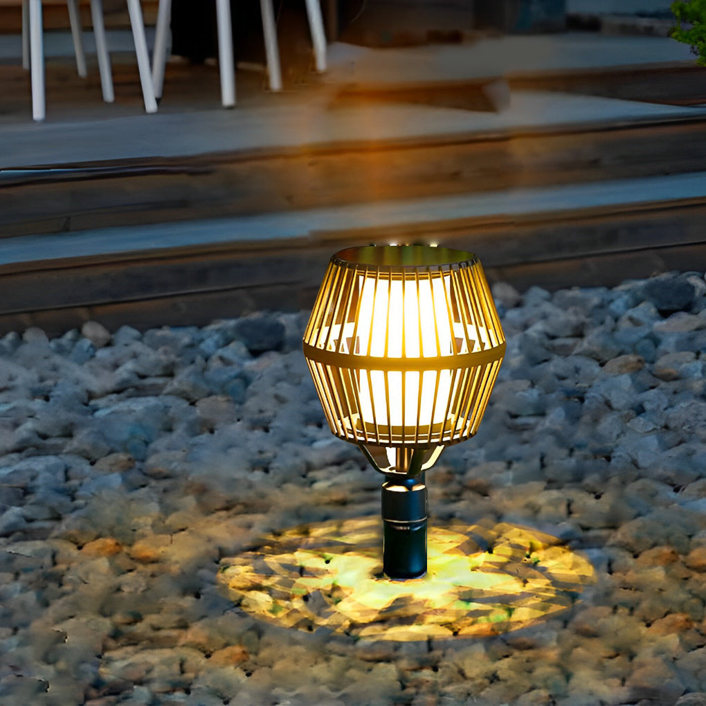 Matte Black Solar Caged Lantern - Modern Outdoor Landscape Light