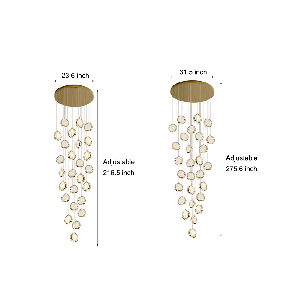 Crystal Cluster Adjustable Staircase Chandelier Modern Gold Finish