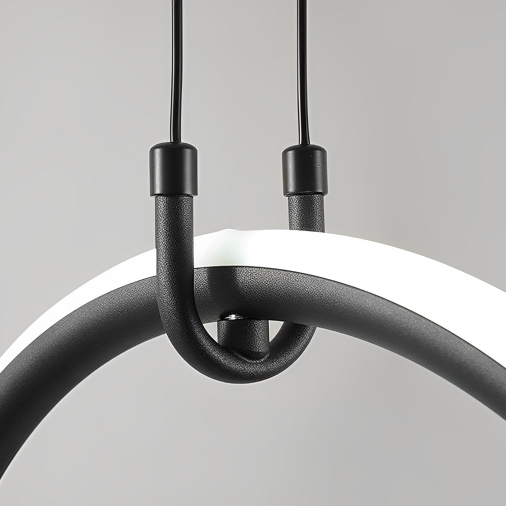 Modern Linear Ring LED Pendant Light with 3-Step Dimming - Black