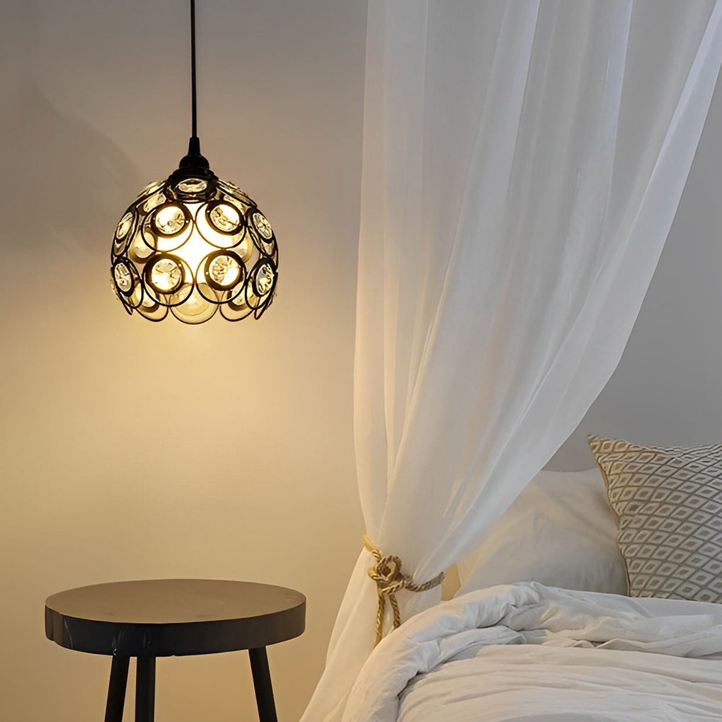 Industrial Cage Pendant Light with Button Switch Black Metal
