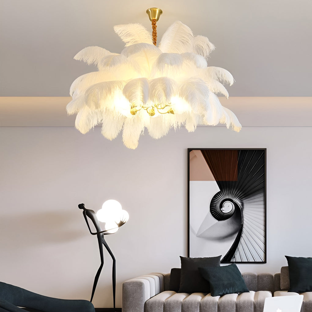 Feather Flush Mount Chandelier Modern Copper Ceiling Light 39"