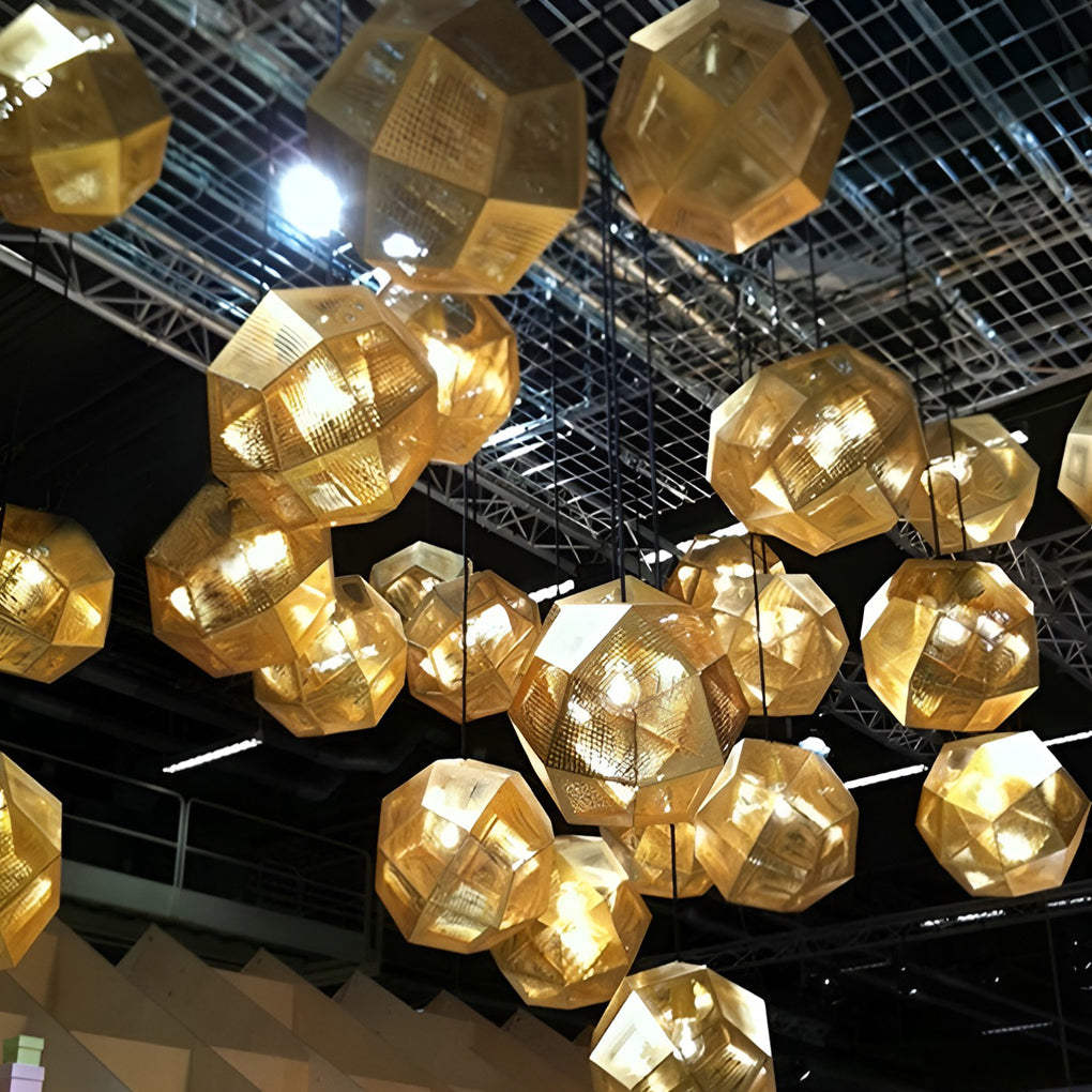 Geometric Round Electroplated Metal Pendant Light