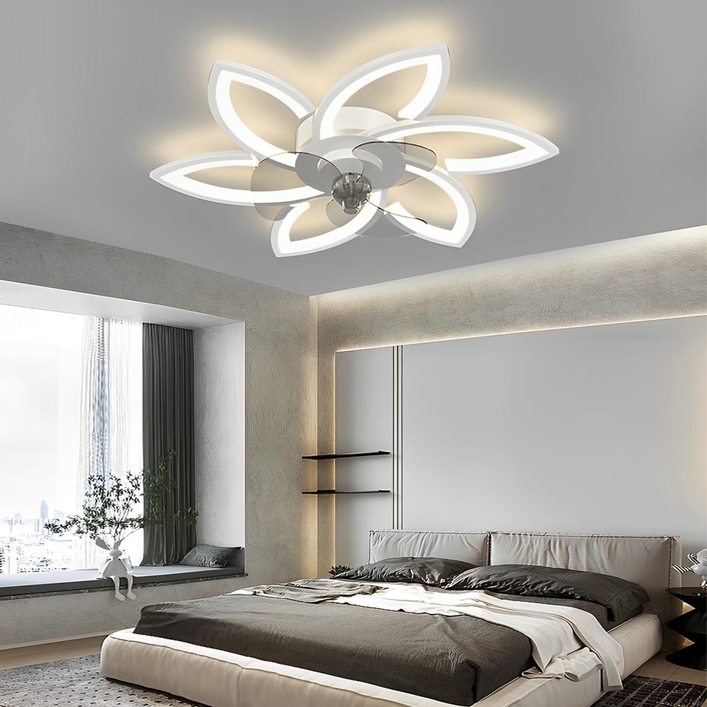 Modern Flower LED Ceiling Fan Light with Stepless Dimming