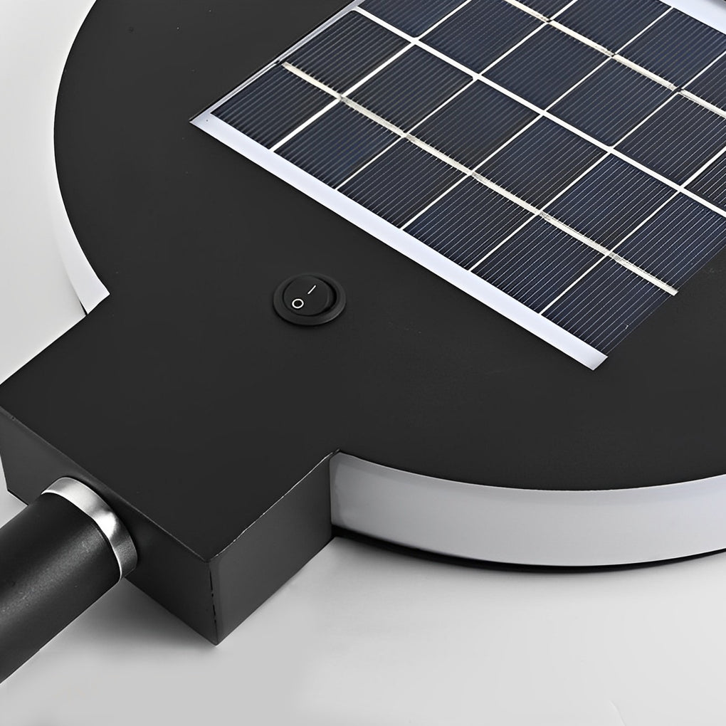 Modern Circular Solar LED Lawn Light - Stainless Steel Black