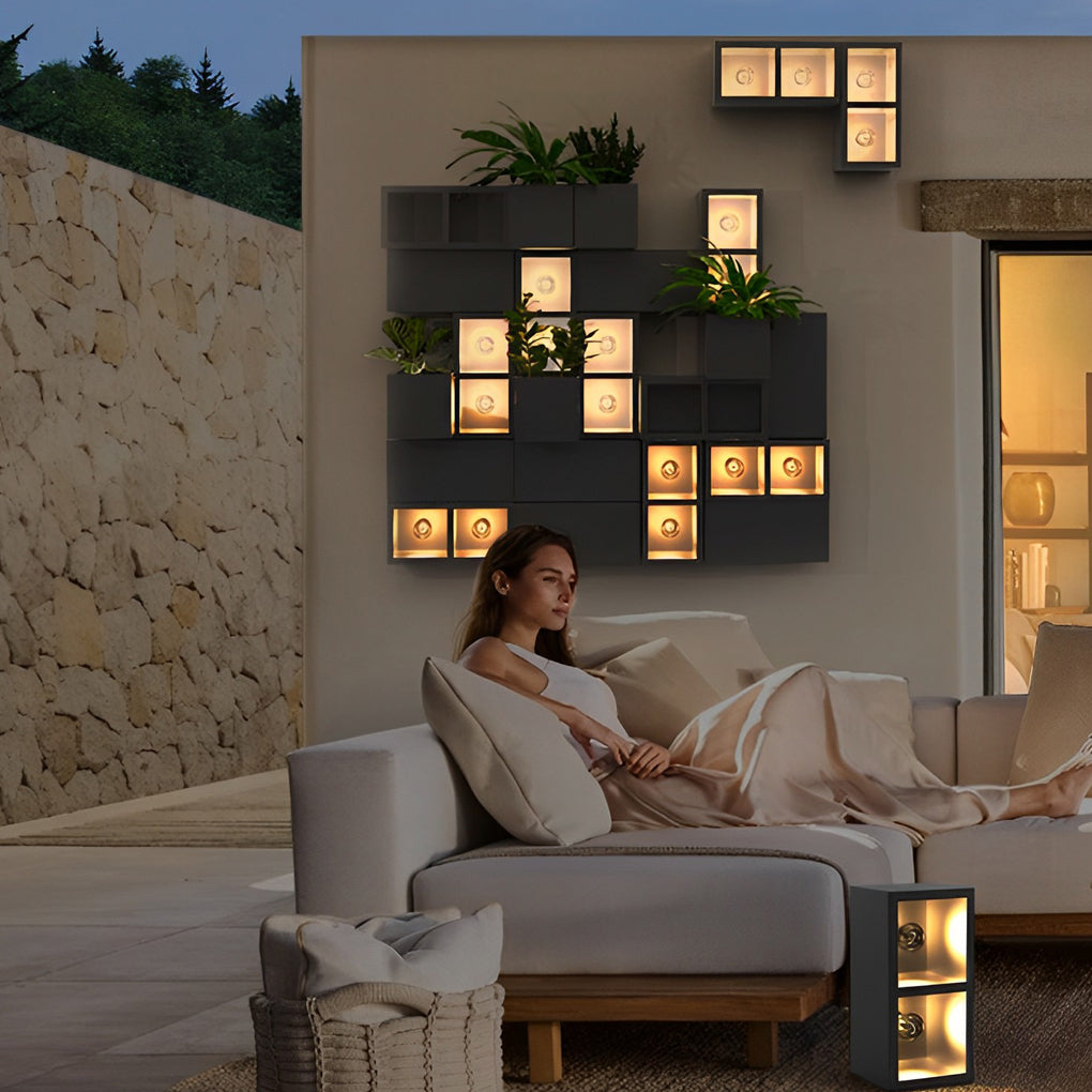 Waterproof Modern Black Wall Lamp with Integrated Flowerpot