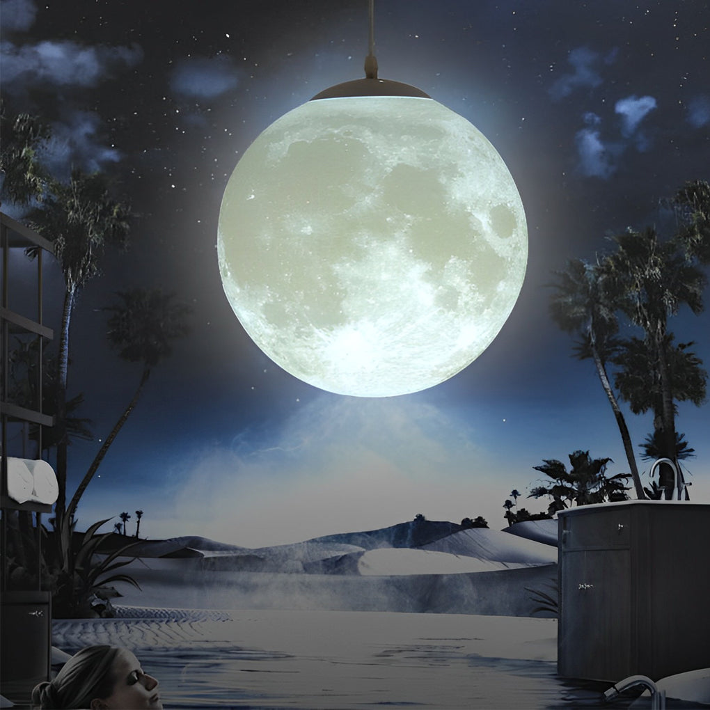 3D Moon Pendant Light Modern Nordic Spherical Hanging Lamp