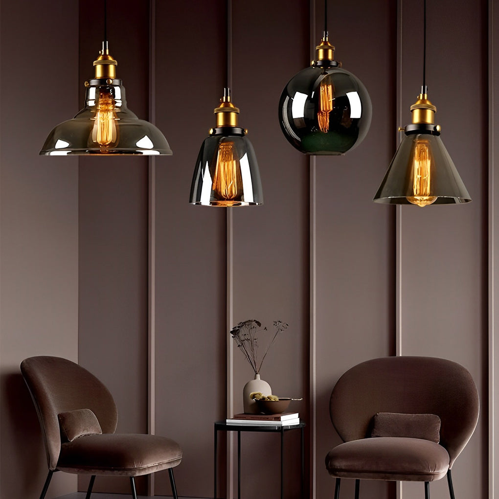 Smoke Gray Glass Industrial Pendant Light – Modern Minimalist