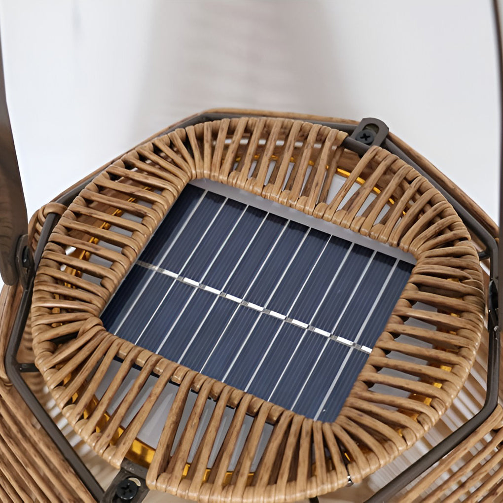 Solar Rattan Lantern Outdoor Floor Lamp with Motion Sensor IP65