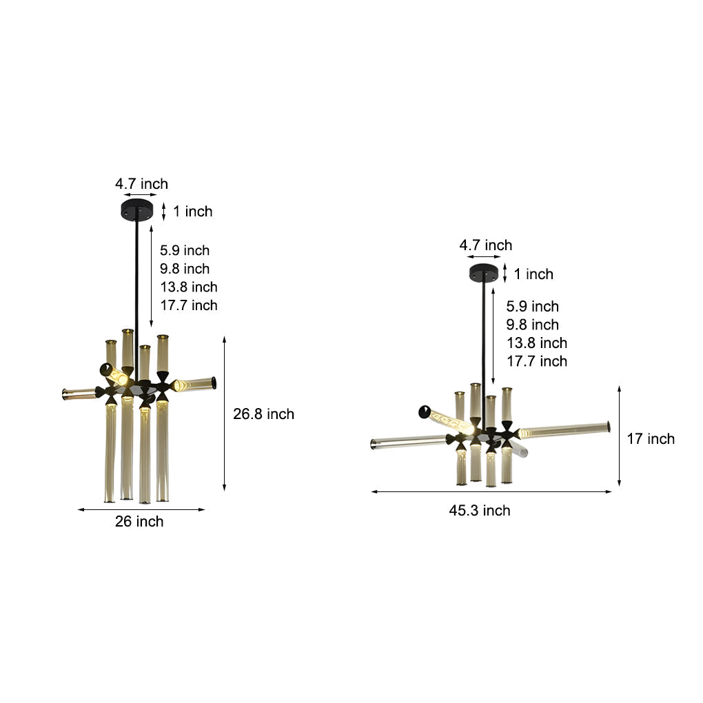 Modern Glass Tube LED Chandelier with Aluminum Frame