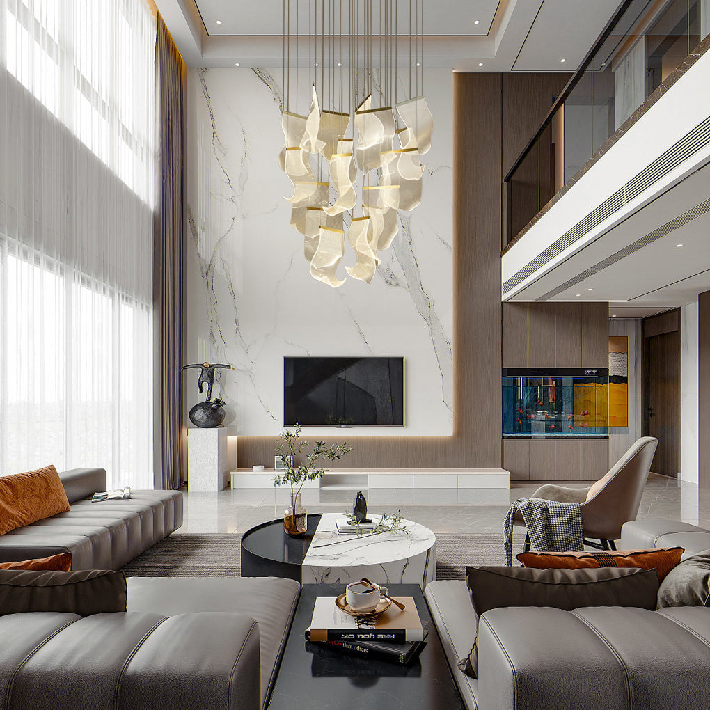 Modern Acrylic Curl Chandelier with Stepless Dimming LED
