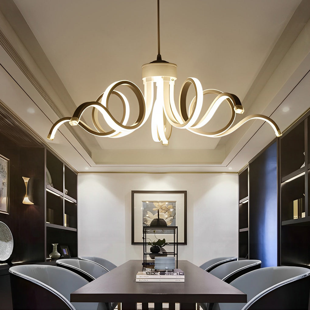 Modern Flower Petal LED Chandelier with Stepless Dimming - White