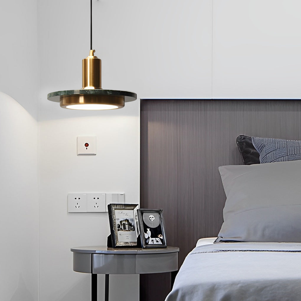 Modern Flying Saucer Pendant Light with LED, Iron & Marble Accent