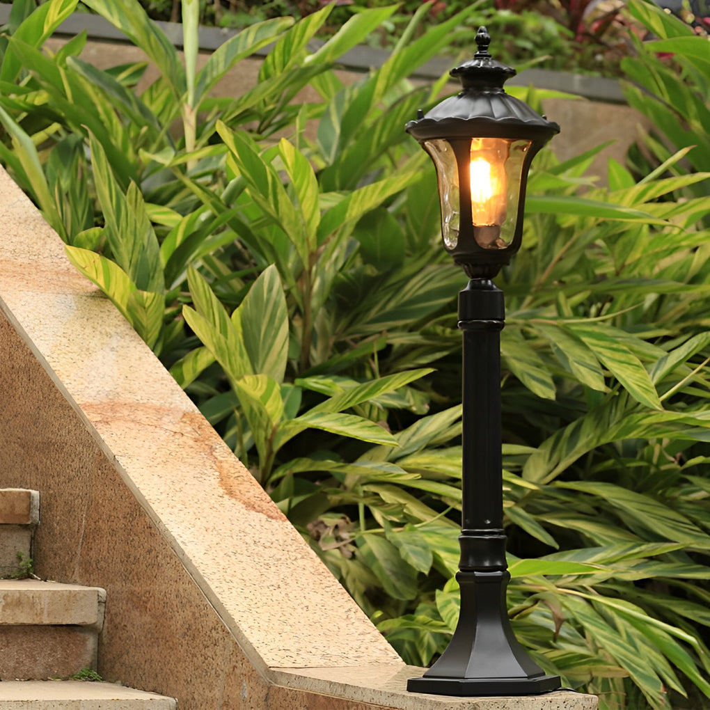 Vintage Black Outdoor Lawn Post Light with Water Glass Lens