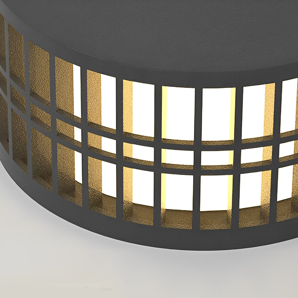 Modern Round Solar LED Outdoor Post Light - Black Stainless Steel