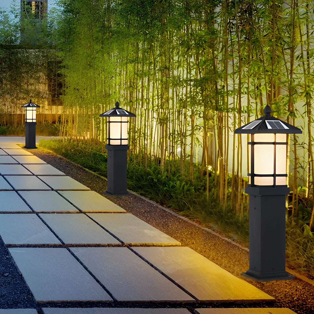 Modern Solar LED Bollard Light with Asian-Inspired Design