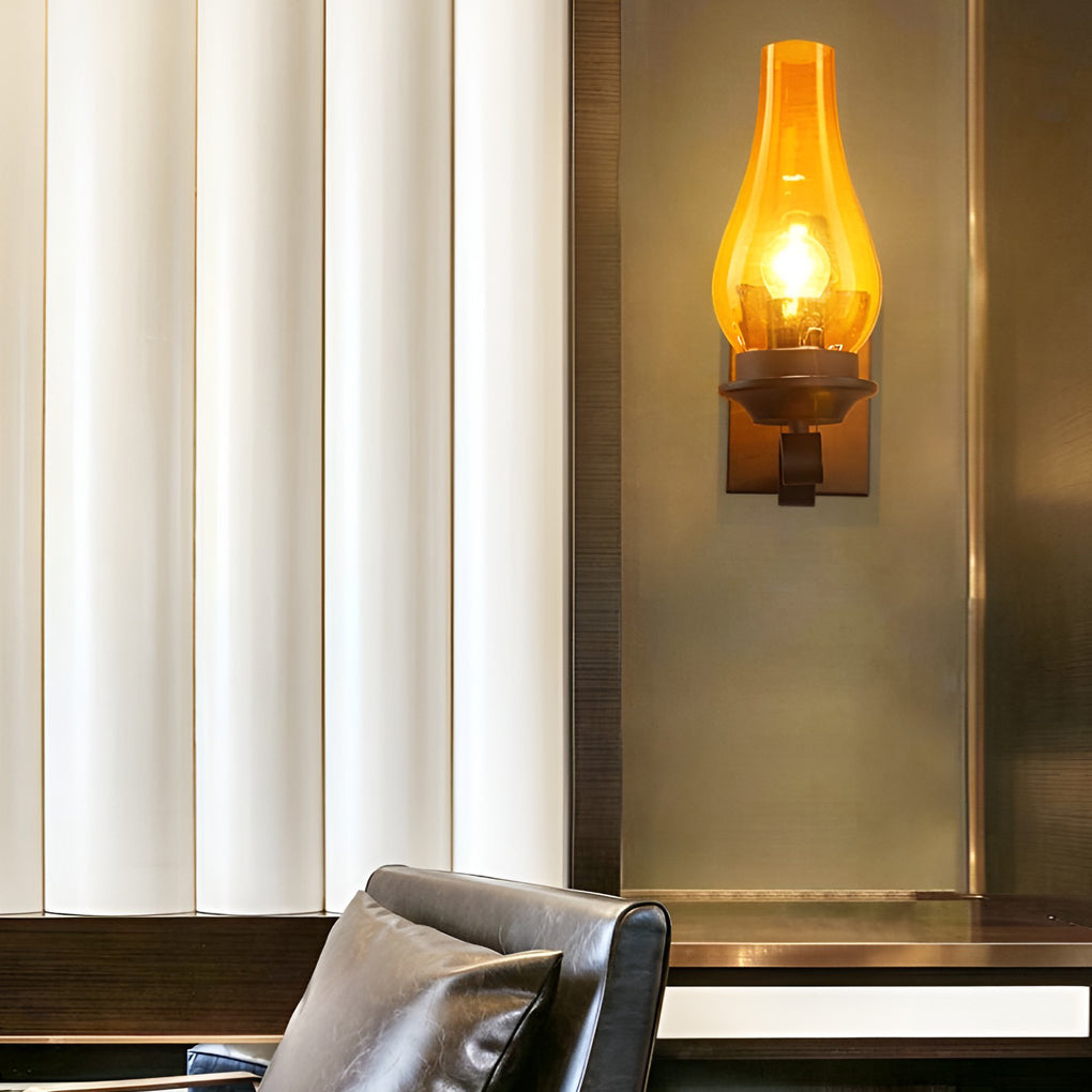 Industrial Glass Wall Sconce with E27 Socket – Black Metal Finish