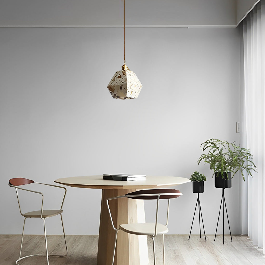 Modern Terrazzo Concrete Pendant Light with Copper Accent