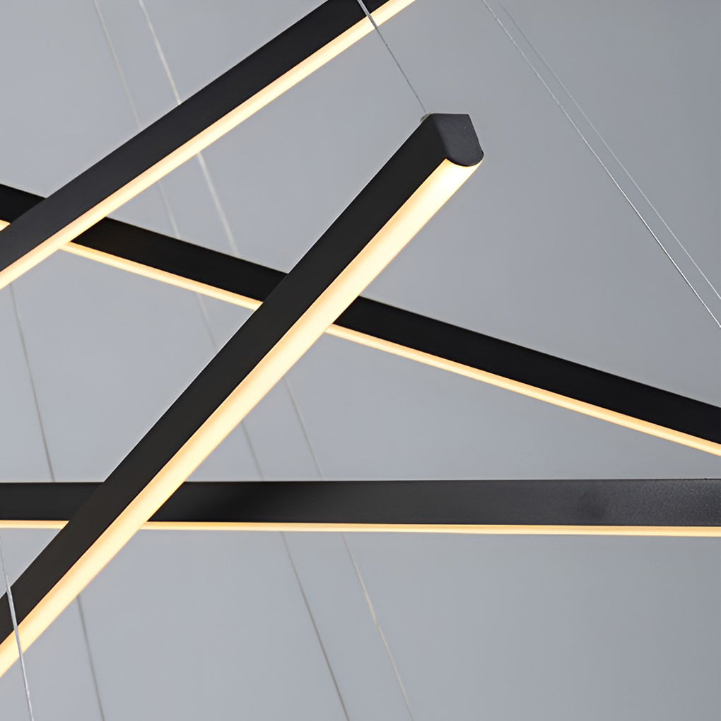 Modern Black Linear LED Chandelier with Stepless Dimming & Remote