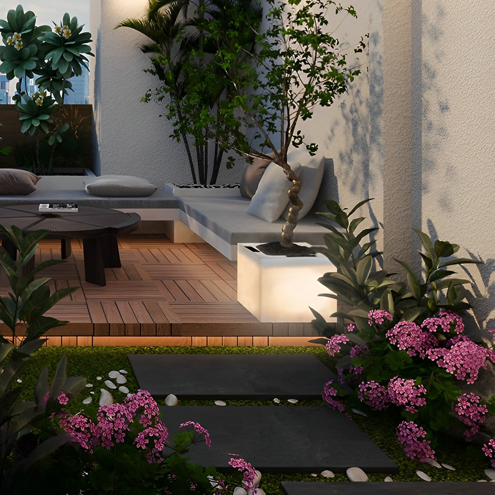 Square Solar LED Illuminated Planter - Waterproof Outdoor