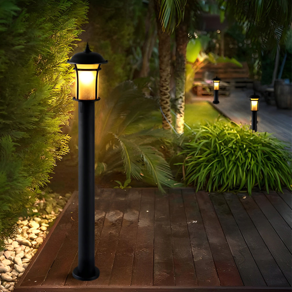 Traditional Iron & Glass LED Garden Lamp – Waterproof Outdoor Post