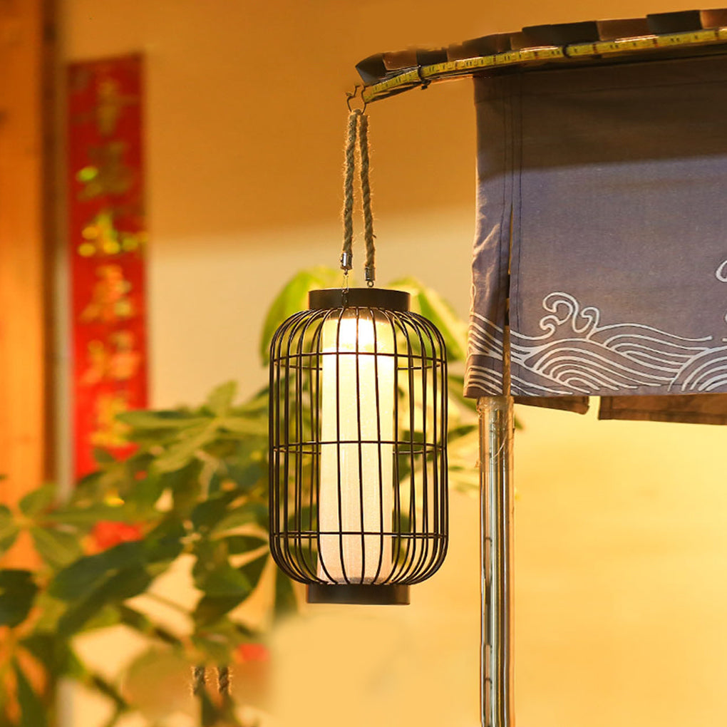 Solar Outdoor Lantern with Hemp Rope Handle - Waterproof LED Light